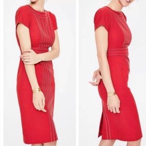 NEW Boden Women's Size 6L Red Poinsettia Textured Contrast Knit Sheath Dress